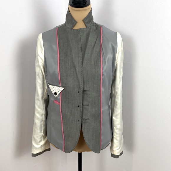 J Crew Grey Patterned  Fine Wool Cashmere Three Button Blazer Suit Jacket Size 6 - Picture 8 of 10